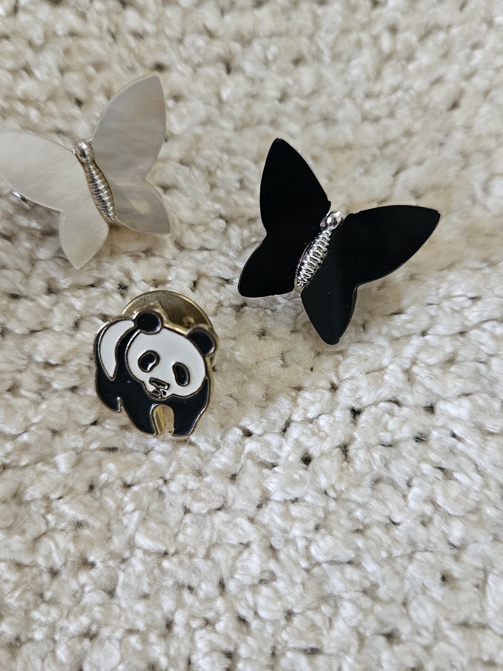 Black & White Butterflies & Panda Lapel Mini Pin Set.